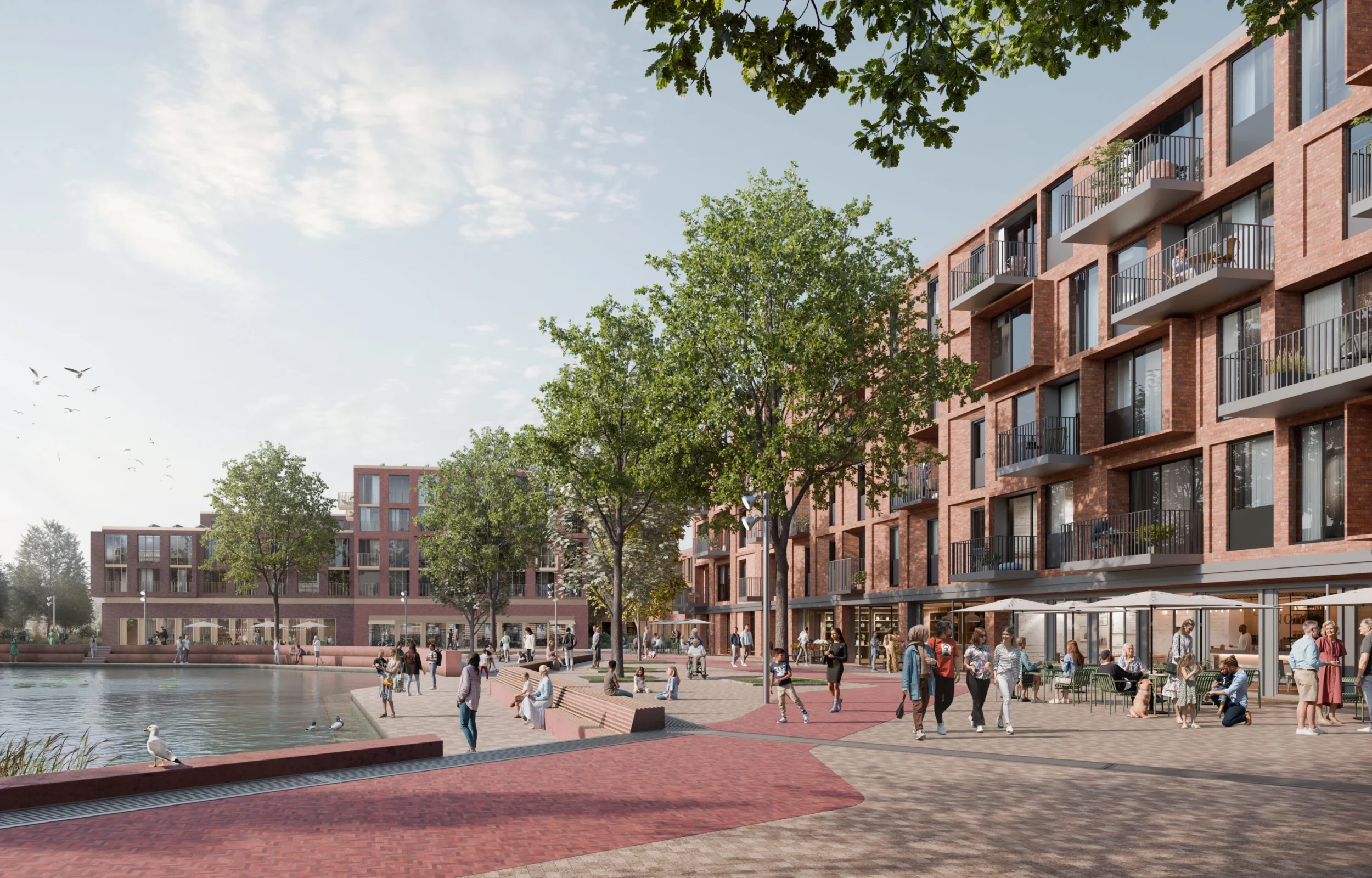 Visualisierung der Quartiersmitte nördlich des Teichs